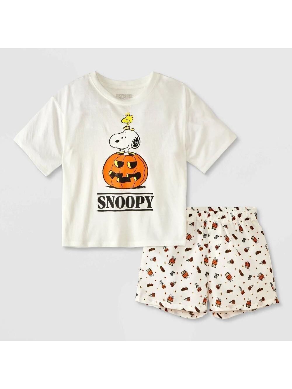 Girls' Oversized Halloween Snoopy T-Shirt and Boxer Pajama Set - White X L